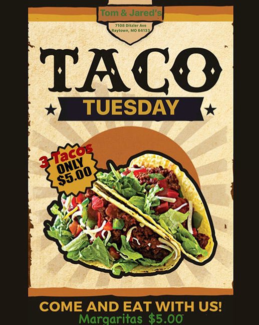 Taco Tuesday at Tom & Jared's Bar and Grill Raytown, Missouri